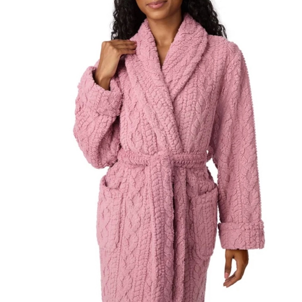 Room Service Cozy Wrap Cable Knot Robe Luxurious Pink M NWT Pockets Loungewear - Picture 4 of 6